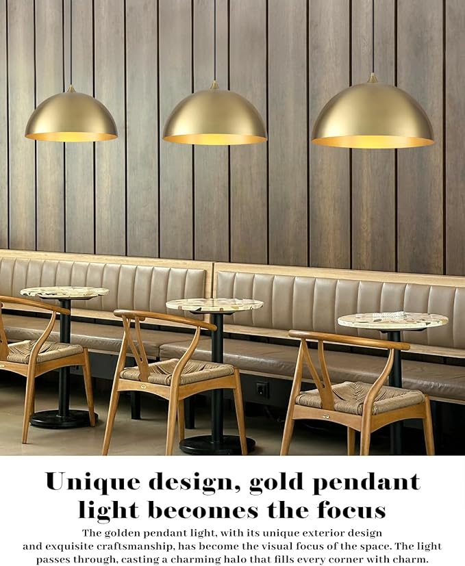 Gold Dome Pendant Light, 16 Inch Large Gold Pendant Light Kitchen Island, Industrial Farmhouse Pendant Lights for Kitchen Island, Dining Room, Cafe, Bar, 1 Pack