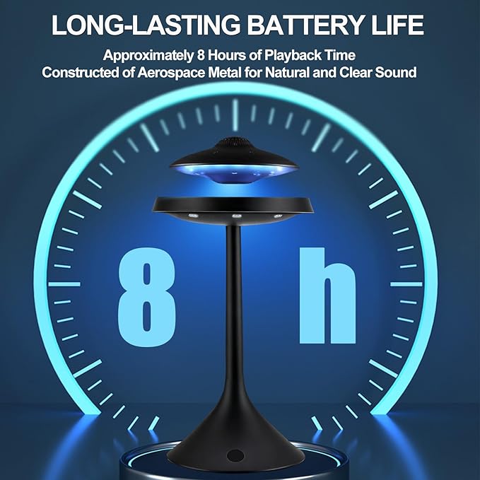Magnetic Levitation Bluetooth UFO Speaker, Levitating UFO Speakers with Seven Color Night Lamp, Wireless Charging LED Lamp Bluetooth Speaker, 360°Rotating UFO Lamp (Black)