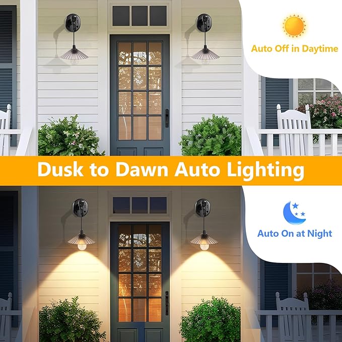 Solar Barn Lights Outdoor, Dusk to Dawn Outdoor Wall Sconces, 3 Lighting Modes with Motion Sensor, Waterproof Farmhouse Wall Mount exterior wall light for Porch, Garage, Patio (2 Pack, Smoky Gray)