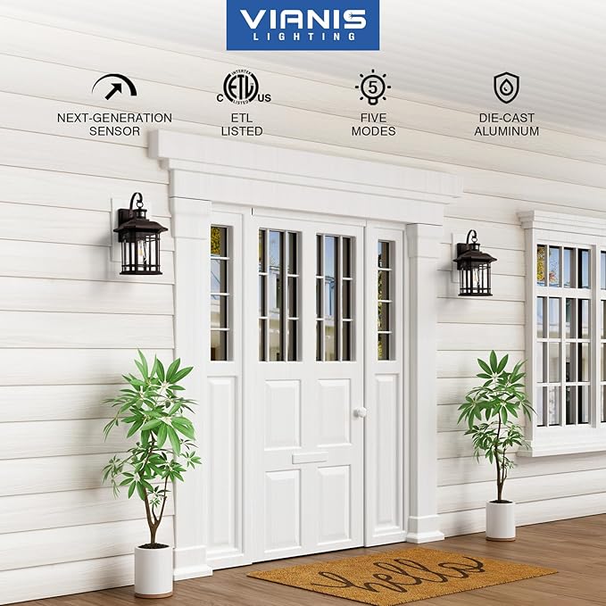 VIANIS Large Oil Rubbed Bronze Motion Sensor Outdoor Light, Distance and Time Adjustable Dusk to Dawn Outdoor Lighting, Waterproof Anti-Rust Exterior Lighting Fixtures for House, Doorway, Garage