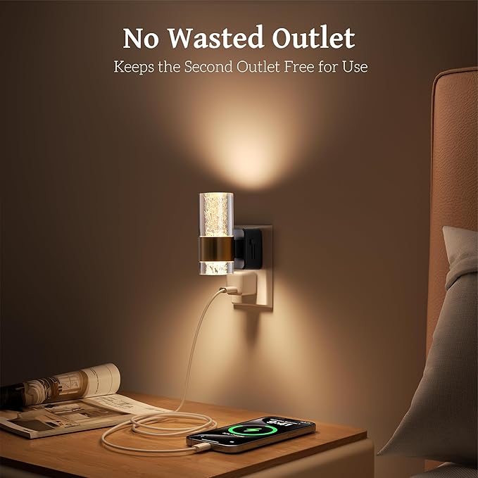 Led Night Light, Night Lights Plug into Wall Lights Plug in with 0-100LM Adjustable Brightness,3000K Nightlights with Dusk to Dawn Sensor for Bathroom Hallway Stairway 2 Pack