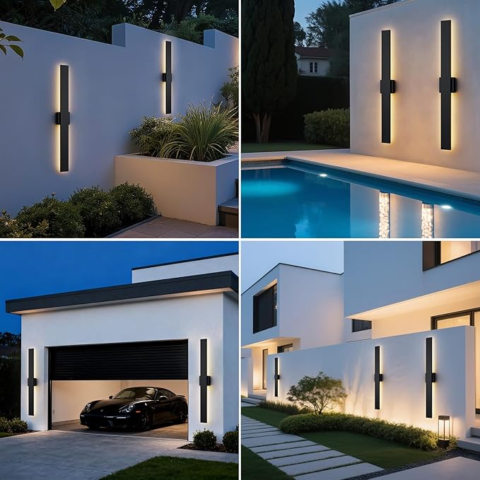 2 Pack 39.3 inch Modern LED Outdoor Wall Light, 3000K 4000K 5000K 10%-100% Dimmable Lights for Outside, IP65 Waterproof Exterior Long Wall Lights for House, Porch, Garage, Patio, Yard, Entrance Black