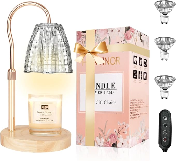 Candle Warmer Lamp with Timer & Dimmer, Candle Warmer Height Adjustable, Fits All Jar Scented Candles, Candle Lamp with 3 Bulbs, Charming Gift for Home Decor