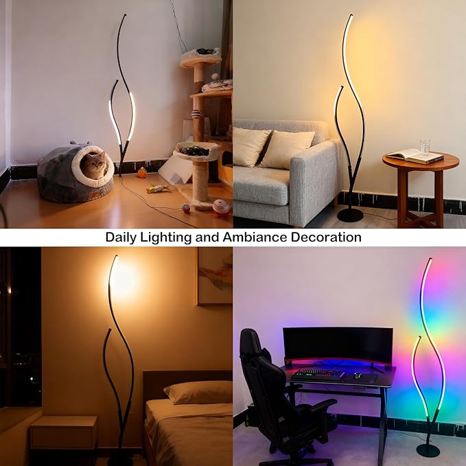 DAYCENT RGBWIC Floor Lamps Modern Smart Corner Lamp with APP and Remote 1500 Lumen LED Lights with Music Sync, 16 Million DIY Colors, Scene Modes Ambience Light for Bedroom Living Room Black