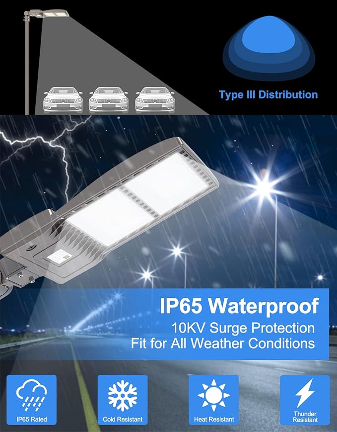 KUKUPPO 2 Pack 320W LED Parking Lot Light 48,000LM, DLC UL Listed Industrial Grade LED Shoebox Parking Pole Light 5000K IP65 Waterproof with Slip Fitter 100-277VAC