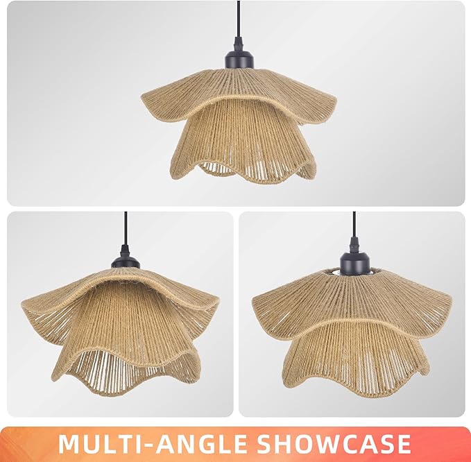Arturesthome Mini Boho Pendant Light,Woven Twine Chandelier Coastal Hanging Lighting,Adjustable Height Farmhouse Lampshade for Living Room Bedroom Hardwire