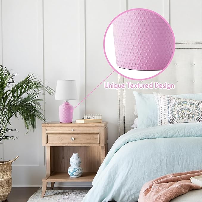 Sucolite Small 11.8'' Table Lamps Set of 2, Bedside Nightstand Lamps for Bedroom Kid’s Room, Cute Desk Lamps with Studded Texture Base for Reading Nursery Living Room Office, Pink
