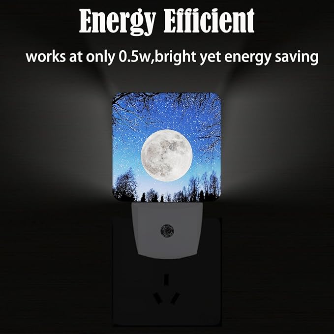 Fantasy Full Moon Night Light,Plug Into Wall for Boys Girls Bedroom Decorative Square Night Light Lamp 0.5w Sleep Friendly