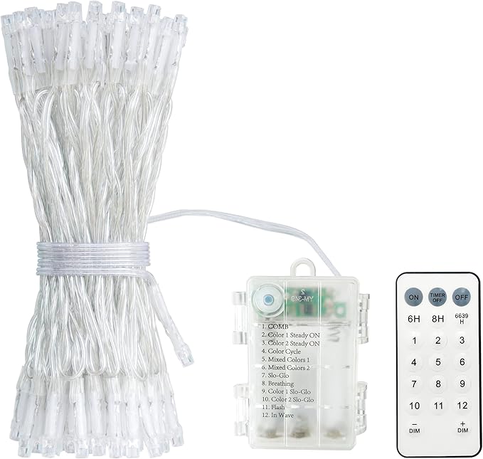 GHJ Battery Operated Remote Control Rainproof LED String Lights, Color Changing Fairy Lights for Christmas Tree Xmas Garden Party (White-Warm, 100LEDs)