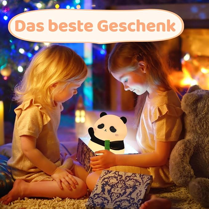 Panda Night Light, 50-Hour Battery & Pat-to-Change Brightness, Squishy Silicone Lamp for Girls Kids Bedroom, USB Rechargeable with Timer, Easter Gifts for Kids
