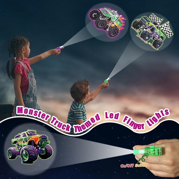 36Pcs Monster Truck LED Finger Lights Truck Toys Party Favors Glow in the Dark Light Up Finger Lights Racing Themed Toys Bulk for Kids Birthday Party Goodie Bag Stuffer Birthday Gifts Classroom Prize