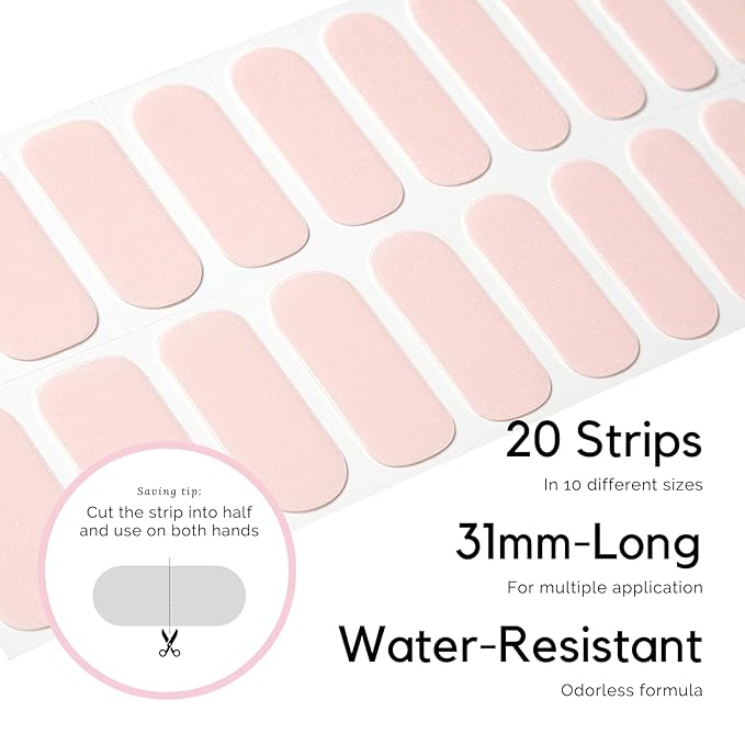 NAILOG 20 Pcs Clear Glitter Pink Gel Nail Strips - Extra Long Nail Wraps with Glossy Gel Finishing for Spring Summer, Fairy Dust