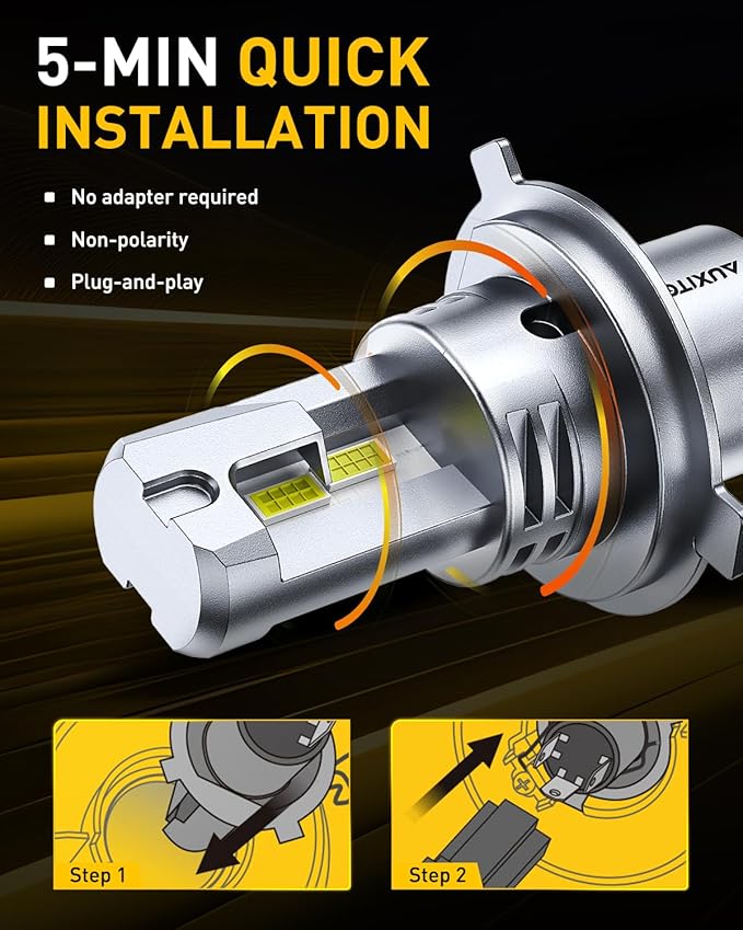 AUXITO H4 Light Bulbs 9003 HB2 Hi/Low Beam, 40,000LM 900% Super Brighter, 6500K Cool White, Fanless & Silent Plug and Play,Pack of 2