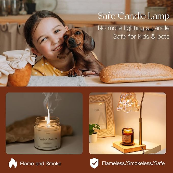 Candle Warmer Lamp with Timer: Flower Gold Candle Lamps Height Adjustable Wax Melt House Warming Gifts New Home Decor Mothers Day Birthday Gift for Women Mom