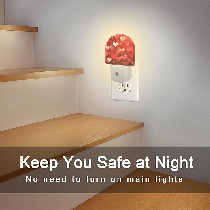 Red Love Hearts Night Light Plug into Wall,Romantic Sweet Red Heart Dusk to Dawn Night Light,0.5w Energy Saving Sleep Friendly Nightlights for Kids, Ideal Gifts for Birthday Mother's Day