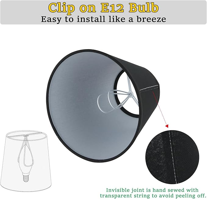 3" Top x 6" Bottom x 5" High Chandelier Shades, Black 3.0x6.0x5.0 Inches Linen Fabric Lampshades, Perfect Covers for 6 Light Pendant Light or Wall Sconce, Clip On Bulb, E12 Socket(Small Size, 6 Pack)