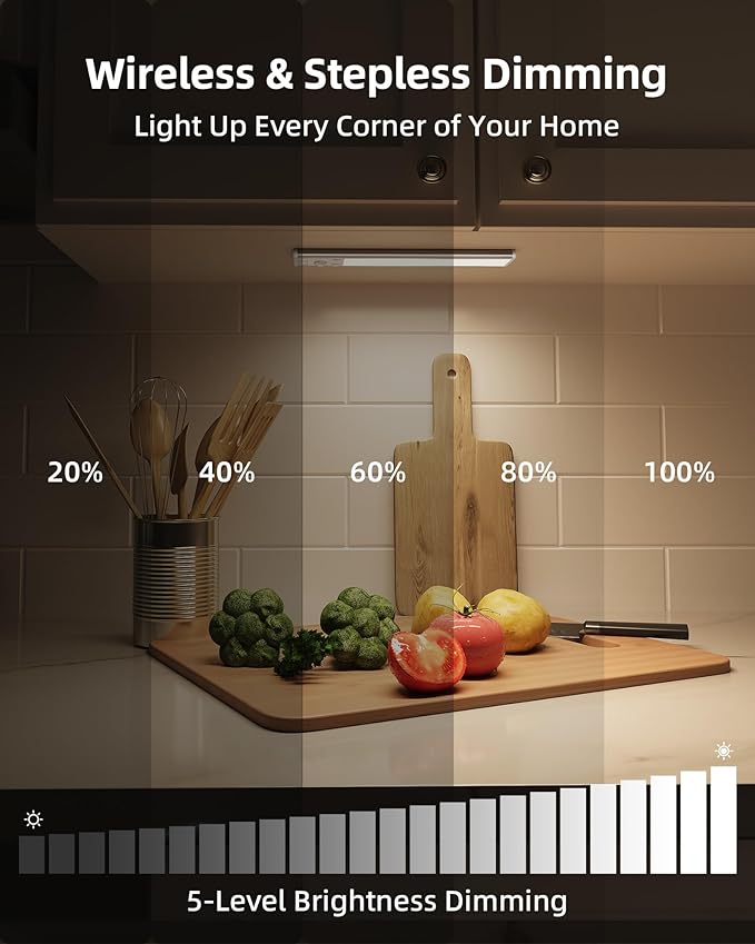 EZVALO 8" Under Cabinet Lighting, 2400mAh USB-C Rechargeable Motion Sensor Light, 3 Color Temps, 5-Level Dimmable Magnetic Wireless Closet Lights for Kitchen, Pantry, Stairs (2 Pack)