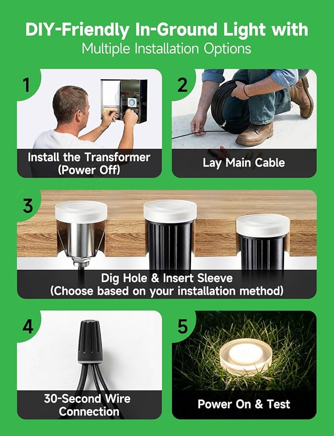 RGBW Outdoor In-Ground Lights, 2 Pack Mini 3W 12V Low Voltage Well Lights, Warm White & 16 Colors, IP67 Waterproof Recessed 304 Stainless Steel Acrylic Design for Deck, Pathway, and Stairs