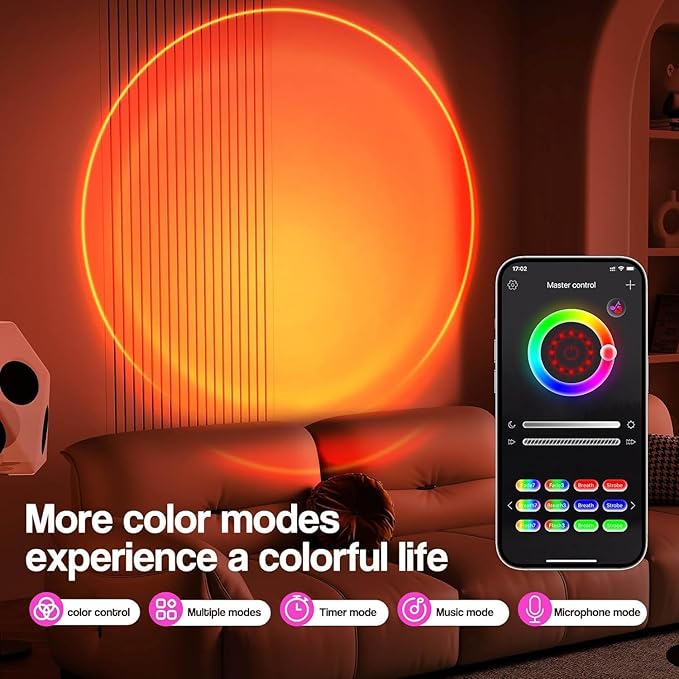 Sunset Lamp with APP & Remote Control,16 Colors Night Light 180° Rotation Rainbow 4 Modes Setting for Photography/Selfie/Party/Home/Living Room/Bedroom Decor, Gifts Women (red)