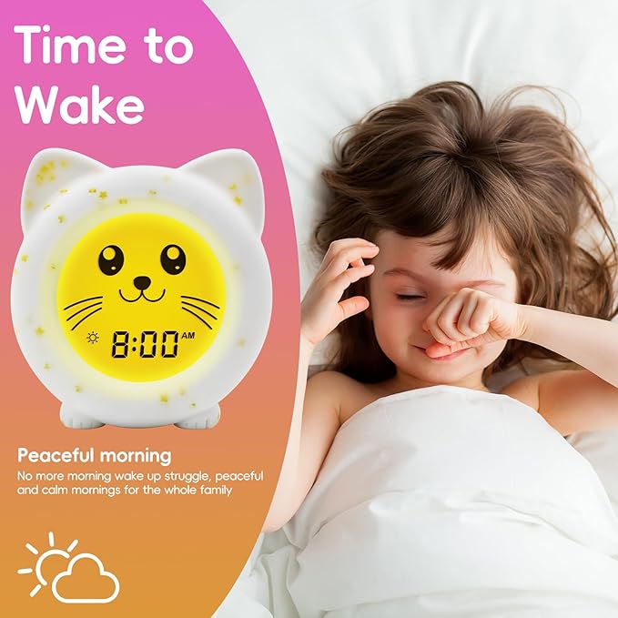 B&H Sleep Trainer Clock for Toddler, Cute Kids Ok to Wake Alarm Clock, Drop Proof, Rechargeable Young Children Night Light, Science-Backed Lighting for Peaceful Sleep and Ready to Wake Mornings