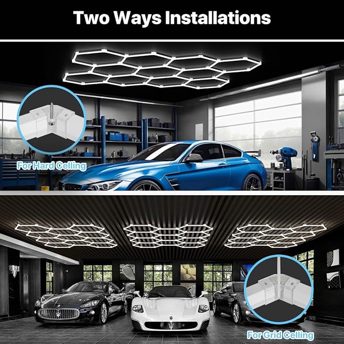 HYPERLITE Gen 2 Hexagon Garage Lights: 322W 32200LM 11 Grids Hexagon Led Light, 6500K Ultra Bright Honeycomb Hex Lights, Easy Install, Durable Design for Garage, Car Detailing, Workshops, Gym