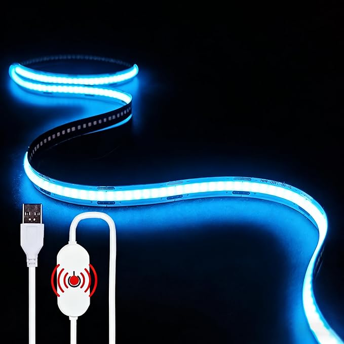 USB LED Light Strip, Ice Blue COB LED Strip Lights, 3.28FT TV Lights Flexible Small Led Lights with Touch Switch Controller 5V LED Strip Light for TV Backlight Bedroom