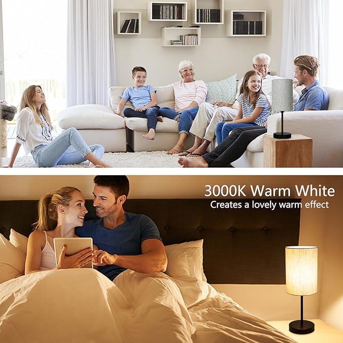 2 Pack Small Table Lamps for Bedroom, Bedside Lamps for Nightstand with Wire Switch, Minimalist Modern Desk Lamps with Linen Fabric Shade for Kids Room Living Room Office Dorm, Bulb Included