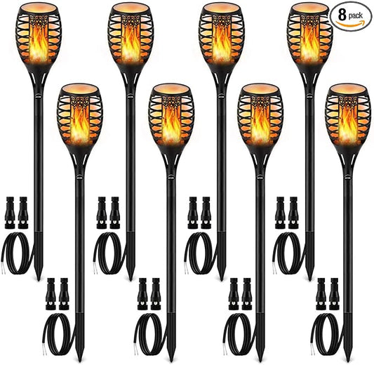 LUYE Low Voltage Torch Landscape Lights Wired Flickering Flames Torches Pathway Lights 12V Outdoor Torch Lighting with Connector Waterproof Landscape Lighting for Christmas Yard Decoration (8Pack)