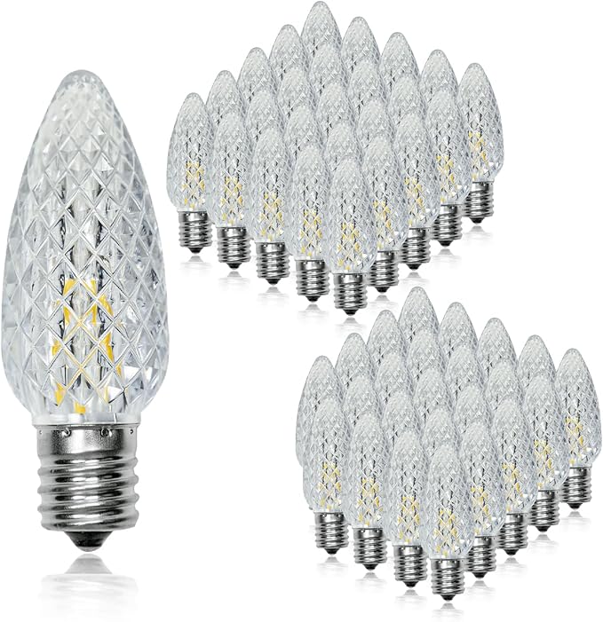 50 Pack C9 Led Replacement Christmas Light Bulb, 0.6W C9 Shatterproof Led Bulbs for Christmas String Light, E17 Intermediate Base, Commercial Grade Light Bulbs, Warm White 2700K