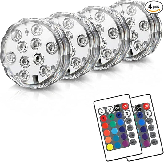 POLENTAT Submersible LED Lights with Remote, 16 Colors 4 Modes Battery Powered Waterproof LED Pool Lights for Inground Pool Above Ground Pool Bathtub Decoration (4 Packs)