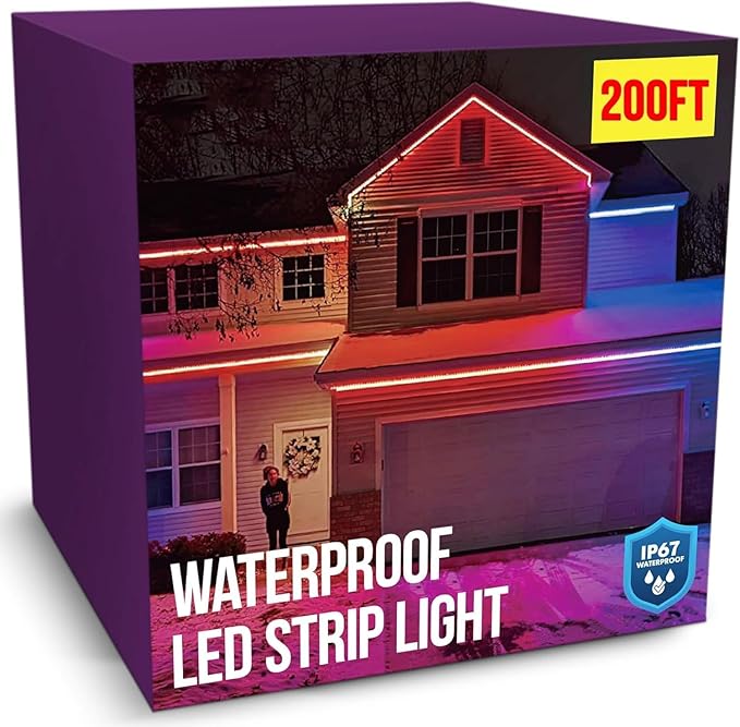 200ft Outdoor Led Strip Lights Waterproof IP68 with Self-Adhesive, Low Voltage 24V, Heavy Duty, Color Changing, Music Sync, Wireless Remote & App Control