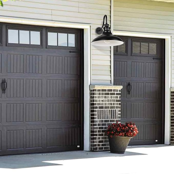 Exterior Farmhouse Gooseneck Barn Light, 16 Inch Vintage Outside Garage Light Fixtures, 4PCS Anti-Rust Waterproof Outdoor Light for Patio Frontdoor Entryway Doorway, Matte Black