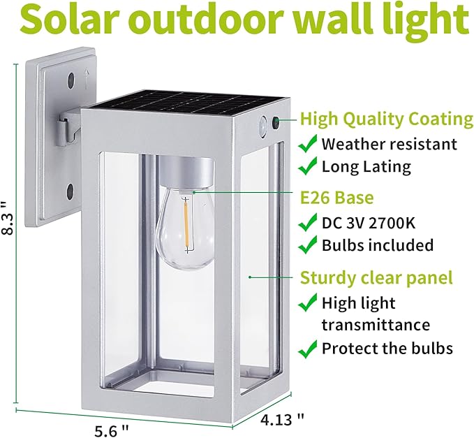 2 Pack Solar Porch Lights Outdoor,Solar Wall Lights with 3 Lighting Modes&Motion Sensor, Dusk to Dawn Sconce Lights Wall Mount,Exterior Wall Lantern Light Fixture for House, Garage,Patio,Shed