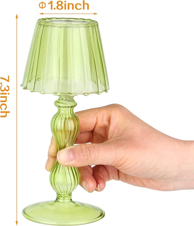 Desk Lamp Shaped Glass Candle Holder - Glass Hurricane Candleholder Crystal Decorative Candle Stand for Table Wedding Dinning Centerpieces Party Supplies Decor Grass Green