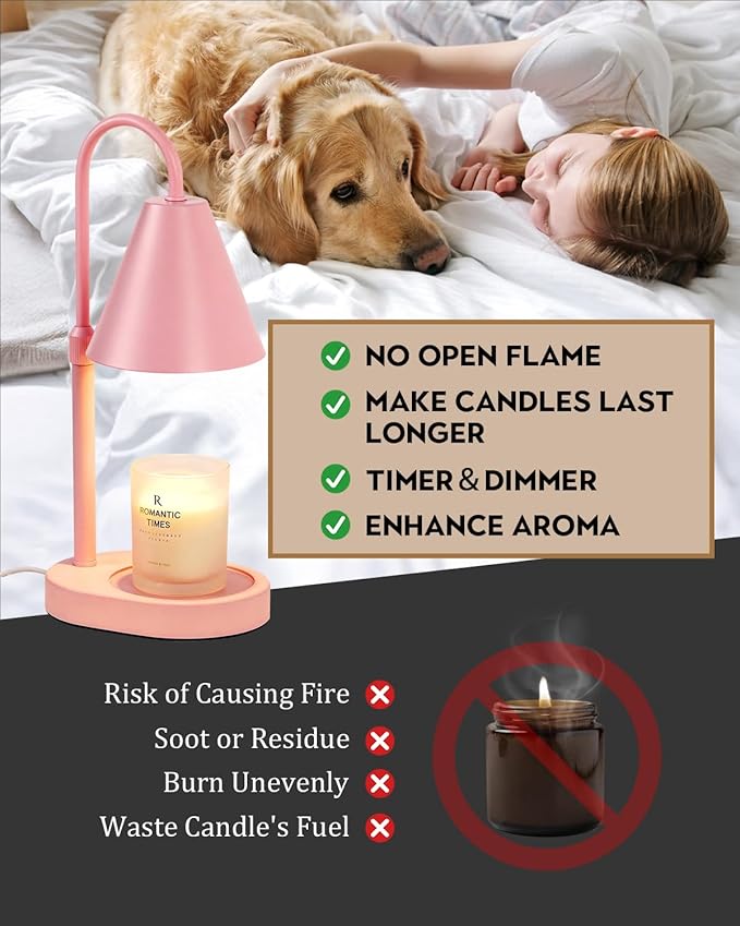 Modern Pink Candle Warmer Lamp with Timer, Dimmable Candle Lamp Warmer, Men Women for Birthday Gifts, Adjustable Candle Light, Anniversary Day Gifts Candle Warmer, Cozy Living Room Bedroom Home Decor