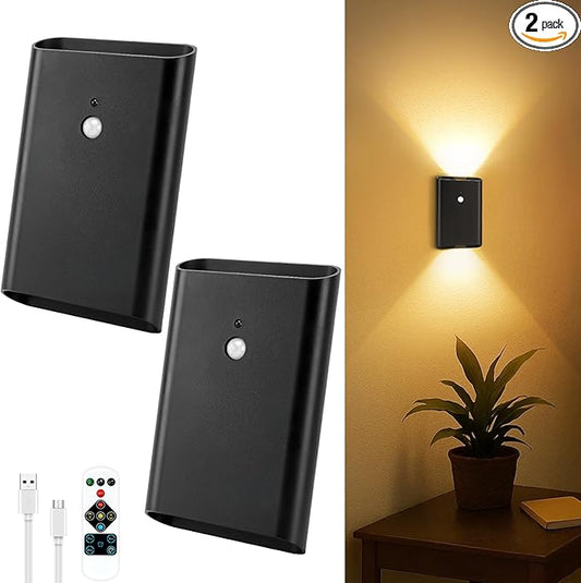 Battery-Operated Motion Sensor Wall Light: 5000mAh Rechargeable Wall Sconce Set of 2 Motion Sensored Closet Light Magnetic Stair Lights Indoor Wireless Wall Sconces Night Light for Bedroom Hallway