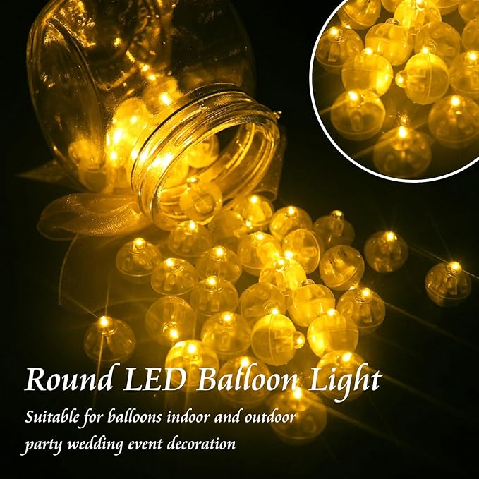 50pcs Balloon Lights Mini LED Lights Round Long Standby Time Ball Lamps for Paper Lantern Birthday Party Christmas Halloween Decoration Warm White Plastic Waterproof
