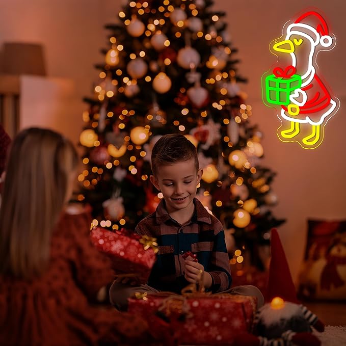 Christmas Neon Sign for Wall Decor Dimmable Christmas Goose LED Neon Light for Party Bedroom Christma Decor for Window Kids Room Santa Claus Sign Festival Gifts for Kids Size 15.7 * 8.7in(GLNA004)