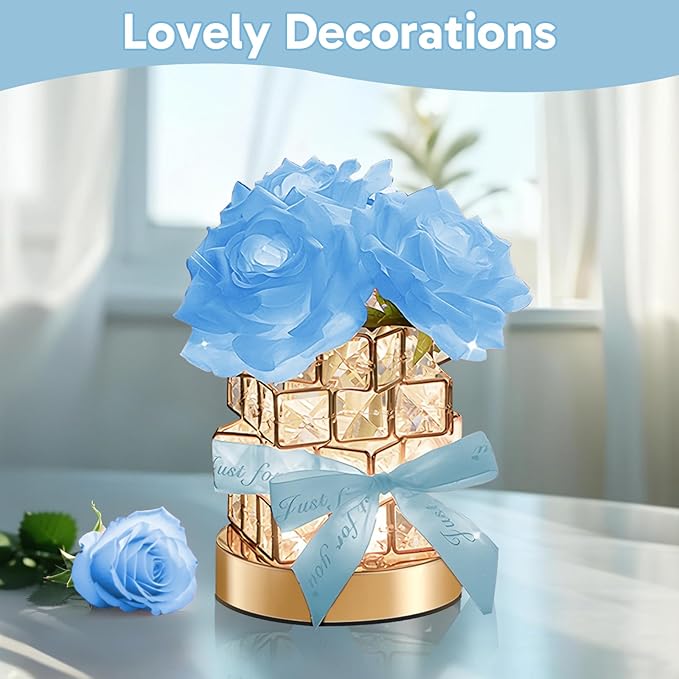 ONXE Romantic Rose Gifts for Girlfriend Wife Her,Rechargeable Cordless Touch Crystal Table Lamp,3-Colour Infinitely Dimming Small Night Light,Valentine's Day Anniversary Birthday Wedding Decor