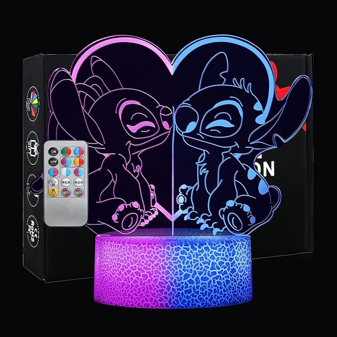 Stitch Night Light for kids: Two-Color Lighting Effects, 32 Changing 3D Illusion LED Lamp with Remote & Touch Control,Stitch Gifts for Girls,Boys,Cute Bedroom Decor for Birthday Christmas Party
