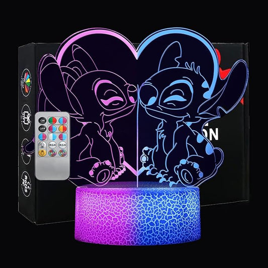 Stitch Night Light for kids: Two-Color Lighting Effects, 32 Changing 3D Illusion LED Lamp with Remote & Touch Control,Stitch Gifts for Girls,Boys,Cute Bedroom Decor for Birthday Christmas Party