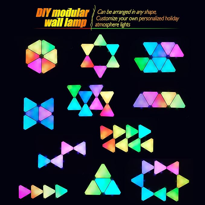 Smart RGB Modular Hex Light Panels LED Splicing Hexagon Bright Mood Wall Lamp Music Sync Creative DIY Geometric Gaming Lights Honeycomb Shape Panel (Side 5" -Triangle-RGB Color- 3 pcs)
