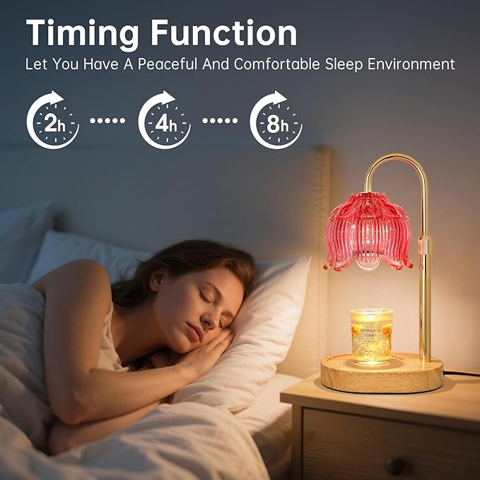 Flower Candle Warmer lamp with Timer Dimmer,Adjustable Height Candle Warmer,Fits All Jar Scented Candles,Christmas Gifts for Mom Women,Candle Lamp for Bedroom Home Decor,Red