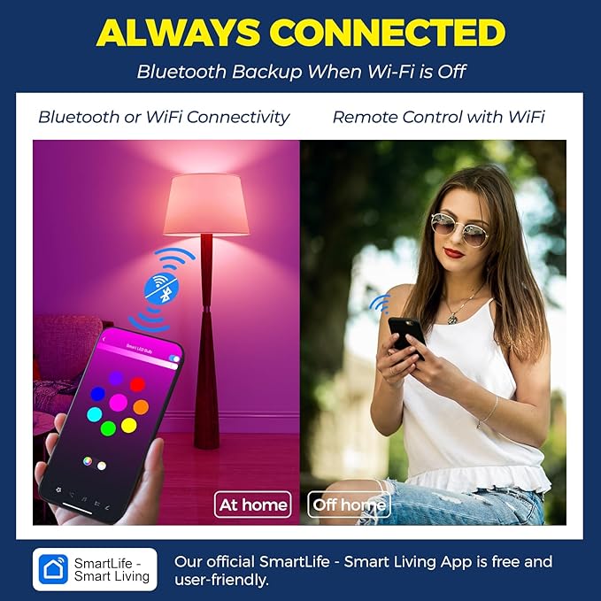 Lightinginside Smart Light Bulbs 100W Equiv., 1350LM 11W Smart Bulb Works with Alexa/Google Home/SmartLife, A19 E26 RGBCW Color Changing, No Hub Required, 2.4G WiFi Bluetooth Bulb, ETL Listed, 4PCS