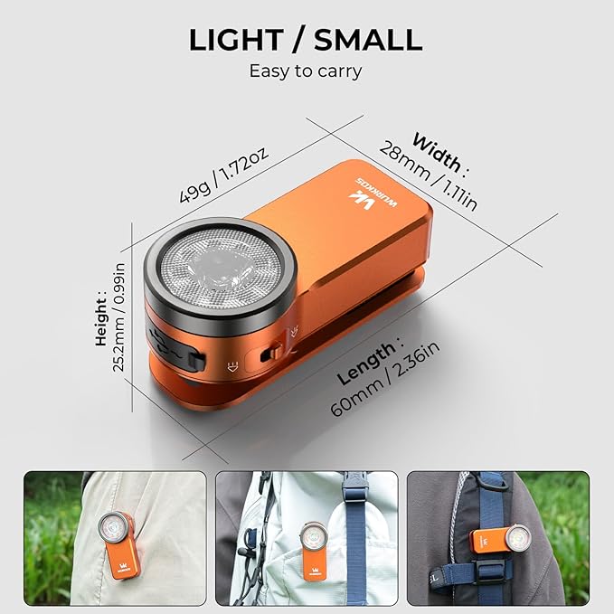 Wurkkos HD03 Rechargeable EDC Flashlight 680 High Lumen Clip Light, Small Flashlight Triple Light Source, 90 High CRI, IPX6 Waterproof, Magnetic Pocket Flashlight for Working Emergency Signal (Orange)