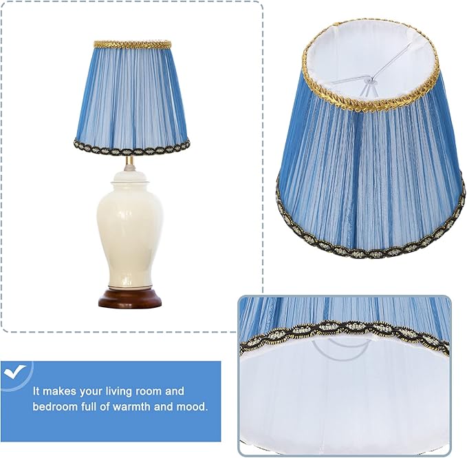 Cloth Lampshade, Pleated Lamp Cover Vintage Chandelier Lamp Shade Small Lamp Decor Accessory (Blue)