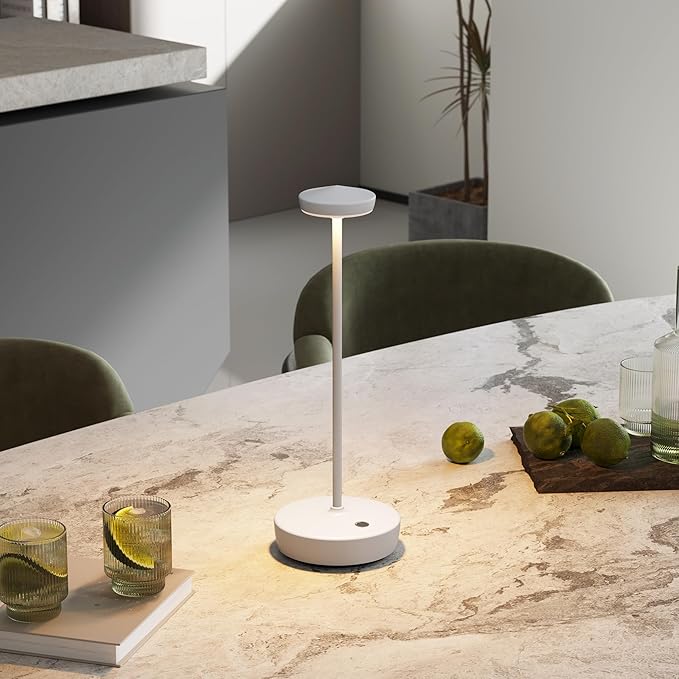 1 Pack Cordless Table Lamp Rechargeable - LED Battery Table Light with 3 Color Temperatures, Stepless Dimming, Waterproof Aluminum for Indoor Outdoor, Patio, Restaurant, Dinner (White)