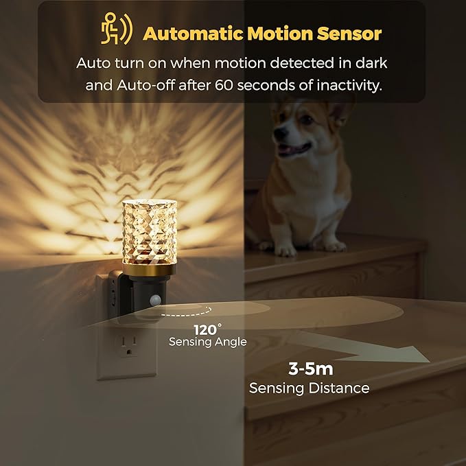 L LOHAS LED Motion Sensor Night Light, Motion Activated Night Lights Plug into Wall, Dimmable Modern Nightlight 0-100LM, 180°Rotatable Plug in Night Light, LED Crystal Nightlights for Bathroom Adults