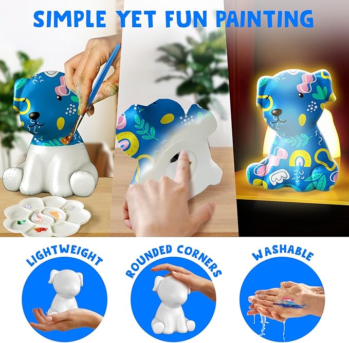 Goody King Paint Your Own Dog Lamp Kit, DIY Night Light, Crafts for Teens Girls Boys, Arts & Crafts Kit, Painting Kit for Kids, Room Decoration, Christmas Birthday Gift for Kids Ages 3 4 5 6 7 8+