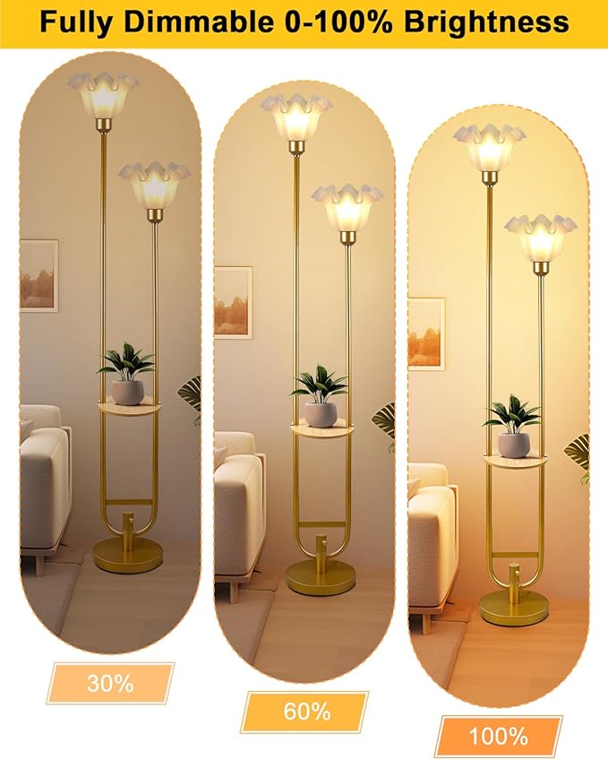 Lightdot Dimmable Flower Floor Lamp with Table for Living Room, Modern Mid Century Gold Metal Tall Standing Lamp for Bedroom/Sofa Beside/Corner Decor (Bulb Included)